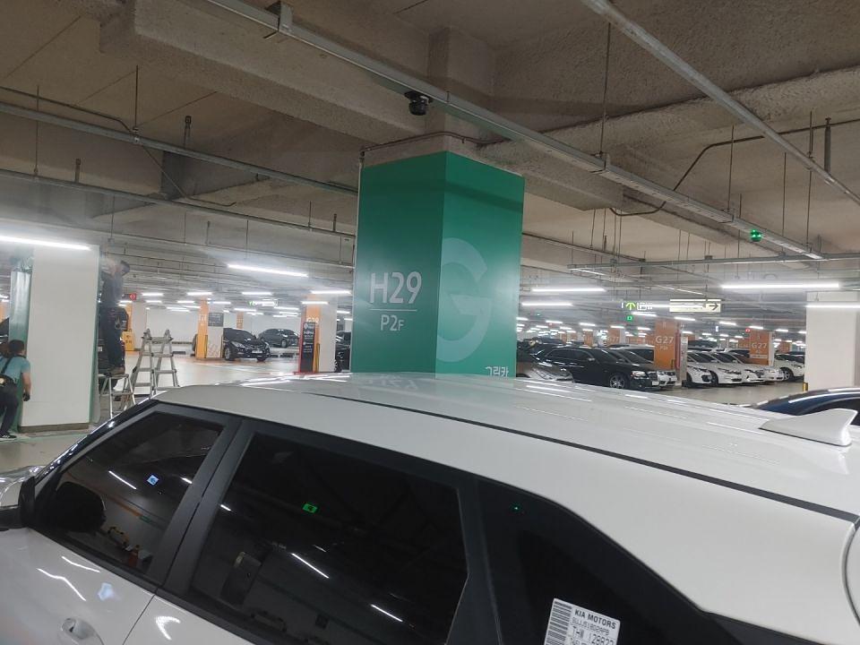 롯데월드지하주차장 기둥도색및 차선도색 그린카 사인물 제작 및 시공